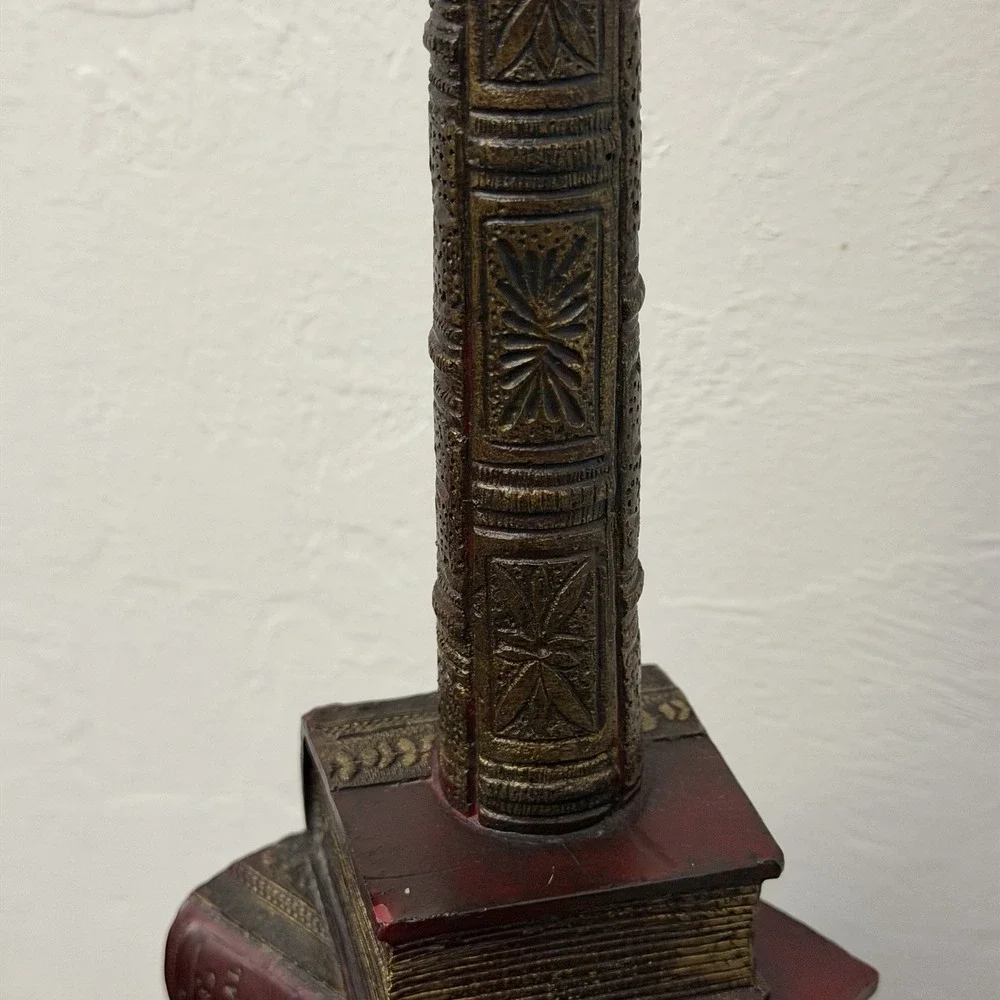 Vintage Lighting TYNDALE TABLE LAMP Palm Tree Solid Brass Stacked Antique Books
